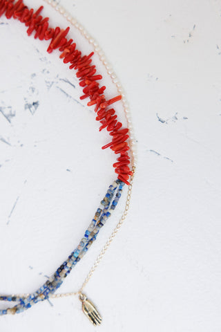 Brass Hand Charm Necklace - Red