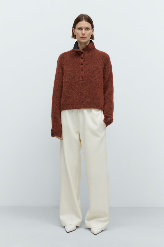 Baby Alpaca Polo Sweater  - Terracotta