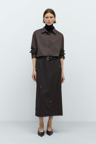 Embellished Tailoring Skirt - Dark Brown