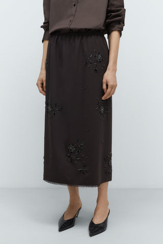 Embellished Tailoring Skirt - Dark Brown