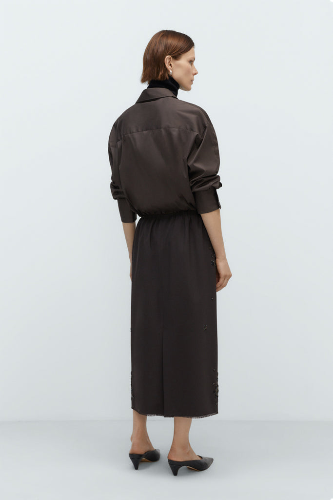 Embellished Tailoring Skirt - Dark Brown