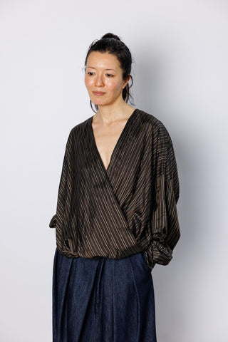 Camiel Draped Wrap Blouse - Brown