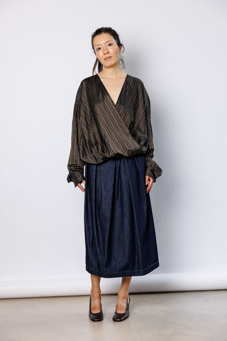 Camiel Draped Wrap Blouse - Brown