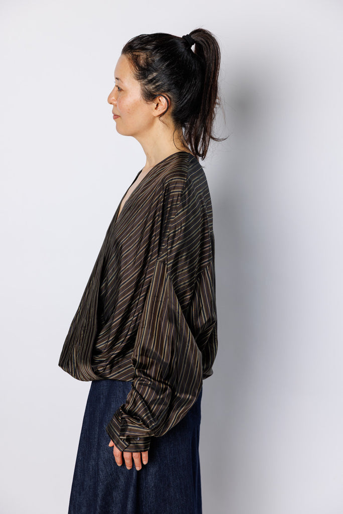 Camiel Draped Wrap Blouse - Brown