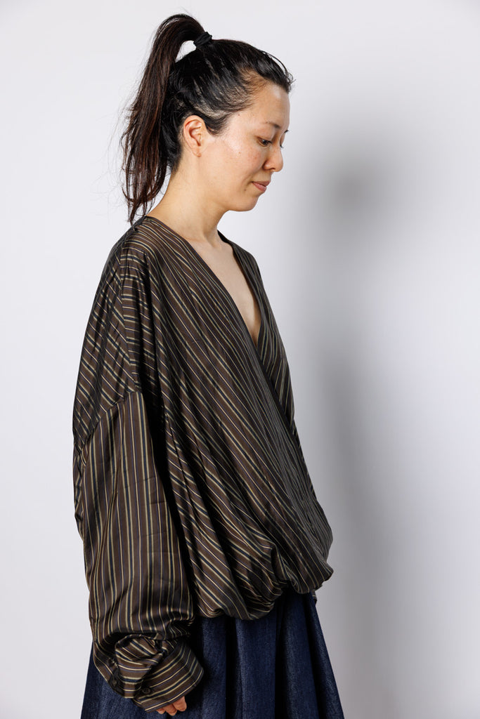 Camiel Draped Wrap Blouse - Brown