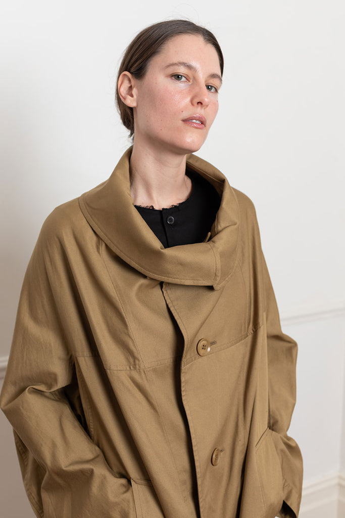 Cape Collar Cotton Coat - Beige