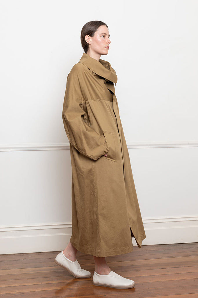 Cape Collar Cotton Coat - Beige