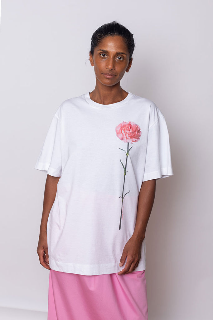 Carnation Print Short Sleeve T-Shirt - White