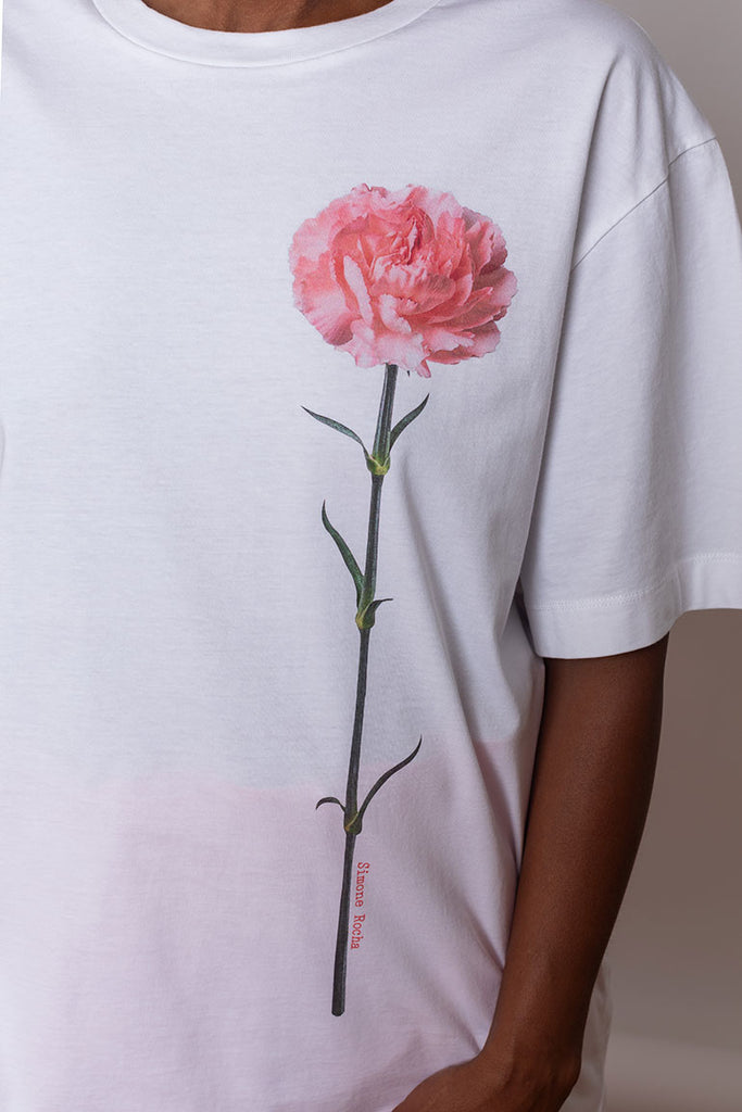 Carnation Print Short Sleeve T-Shirt - White