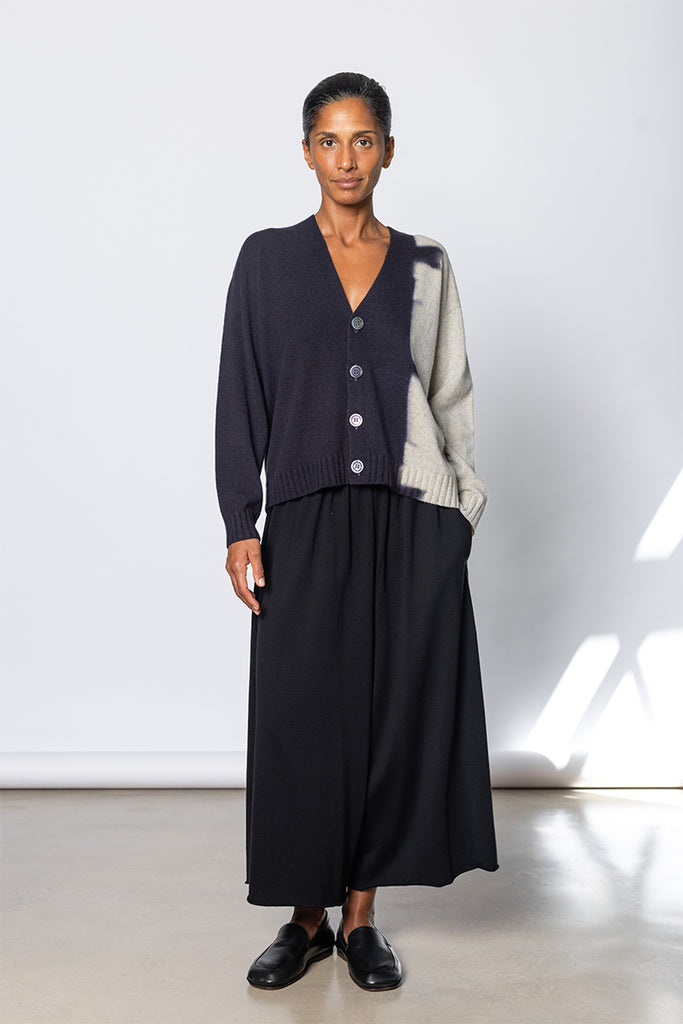Cashmere Short Cardigan - Black/Light Grey