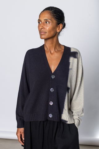 Cashmere Short Cardigan - Black/Light Grey