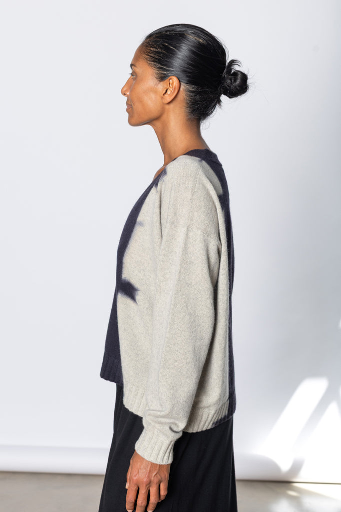 Cashmere Short Cardigan - Black/Light Grey