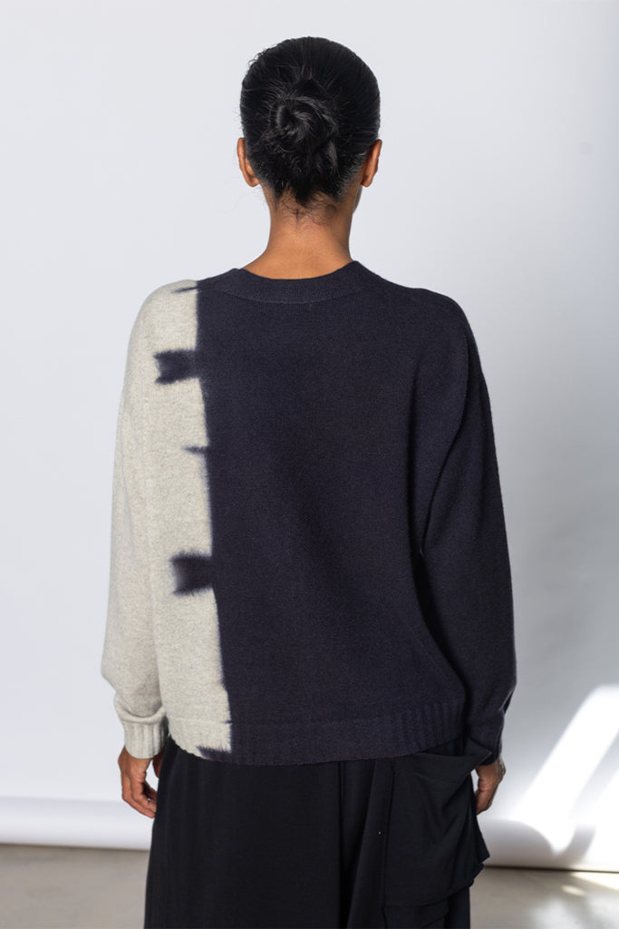 Cashmere Short Cardigan - Black/Light Grey