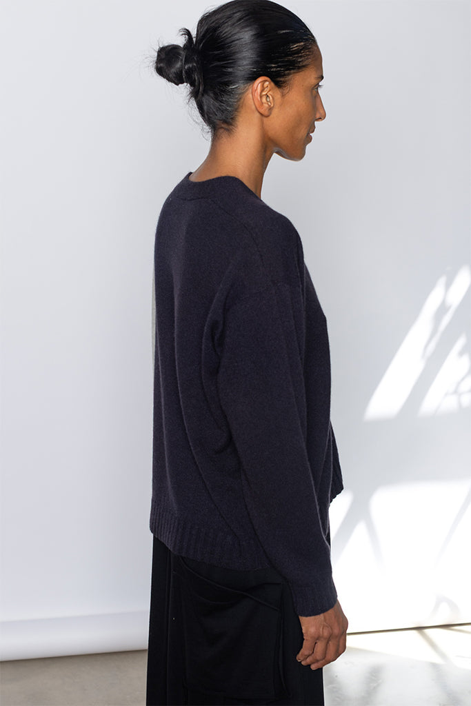 Cashmere Short Cardigan - Black/Light Grey