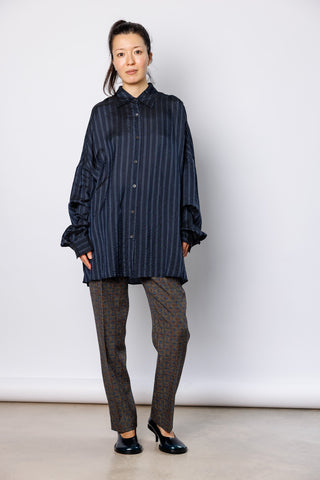 Casia Striped Cupro Shirt - Navy