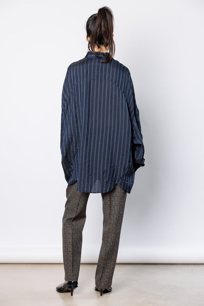 Casia Striped Cupro Shirt - Navy