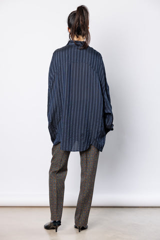 Casia Striped Cupro Shirt - Navy