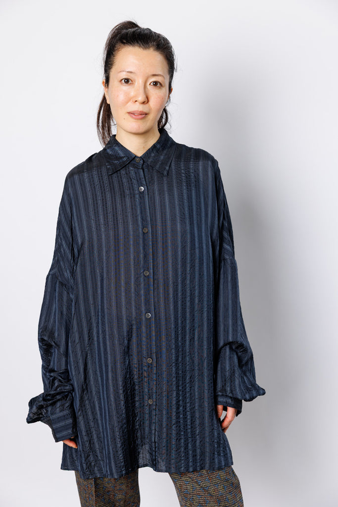 Casia Striped Cupro Shirt - Navy