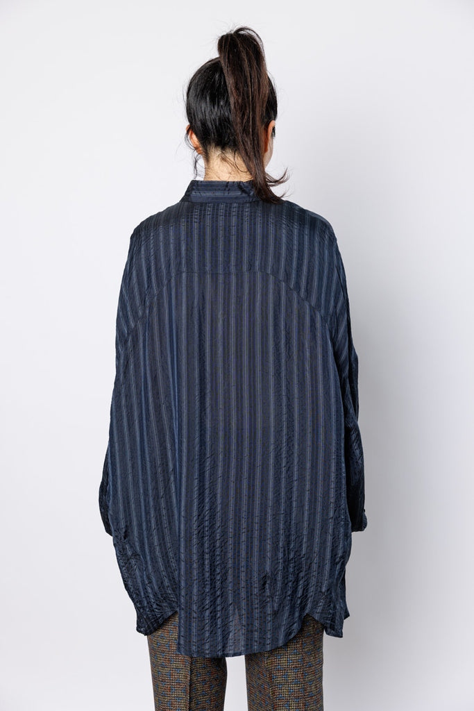 Casia Striped Cupro Shirt - Navy
