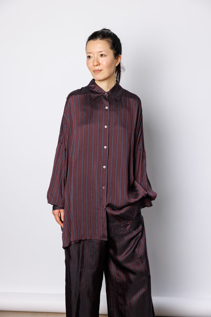 Casia Striped Cupro Shirt - Burgundy