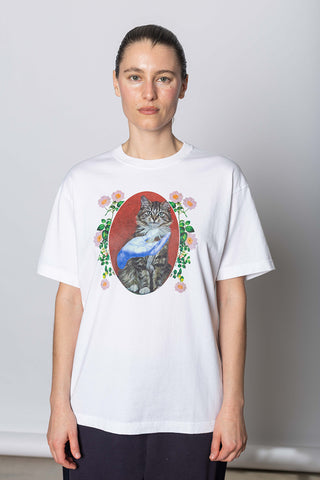 Cat Print T-Shirt - White
