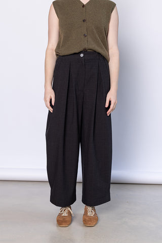 Check Cotton Wool Wide Leg Trousers - Slate