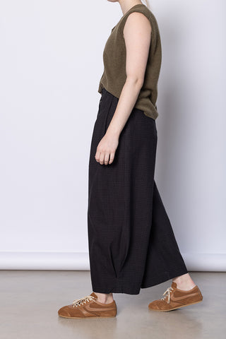 Check Cotton Wool Wide Leg Trousers - Slate