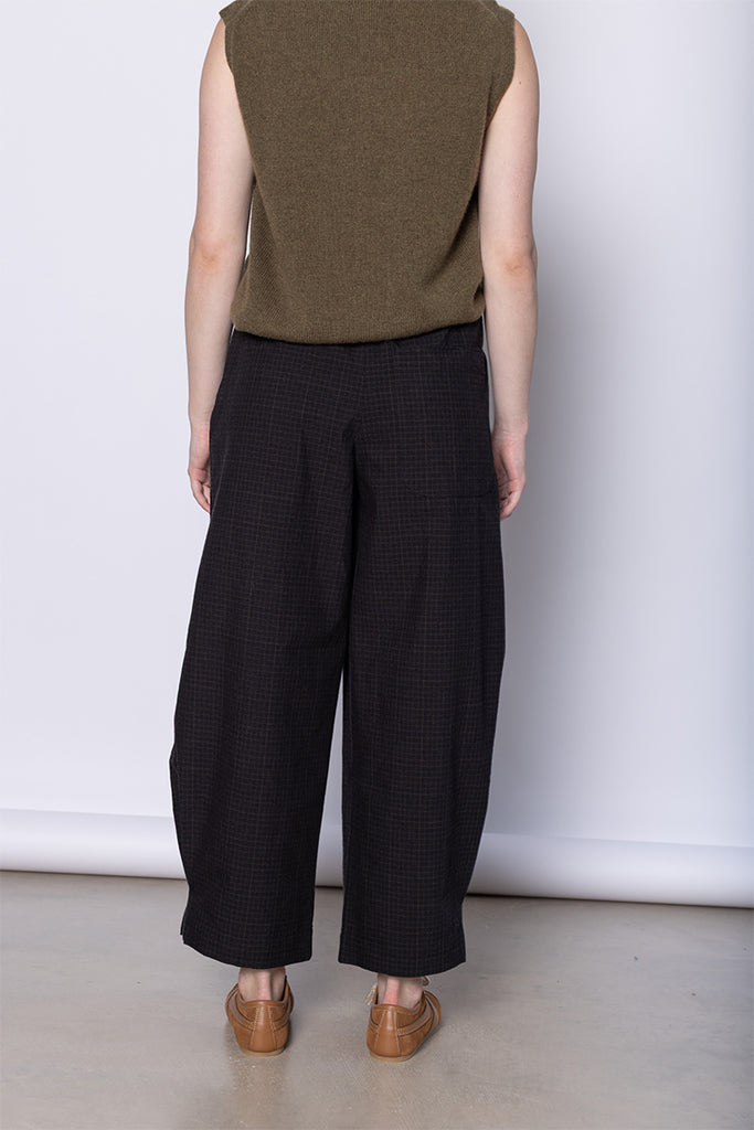Check Cotton Wool Wide Leg Trousers - Slate