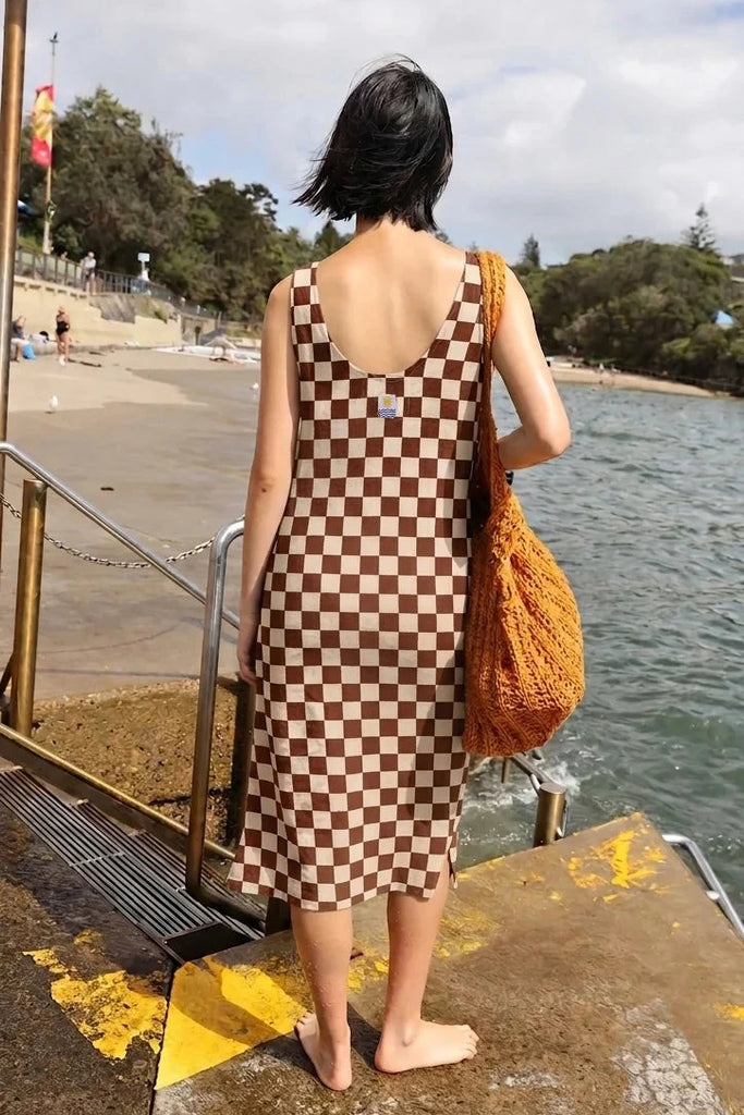 Printed Linen Slip - Chestnut Check