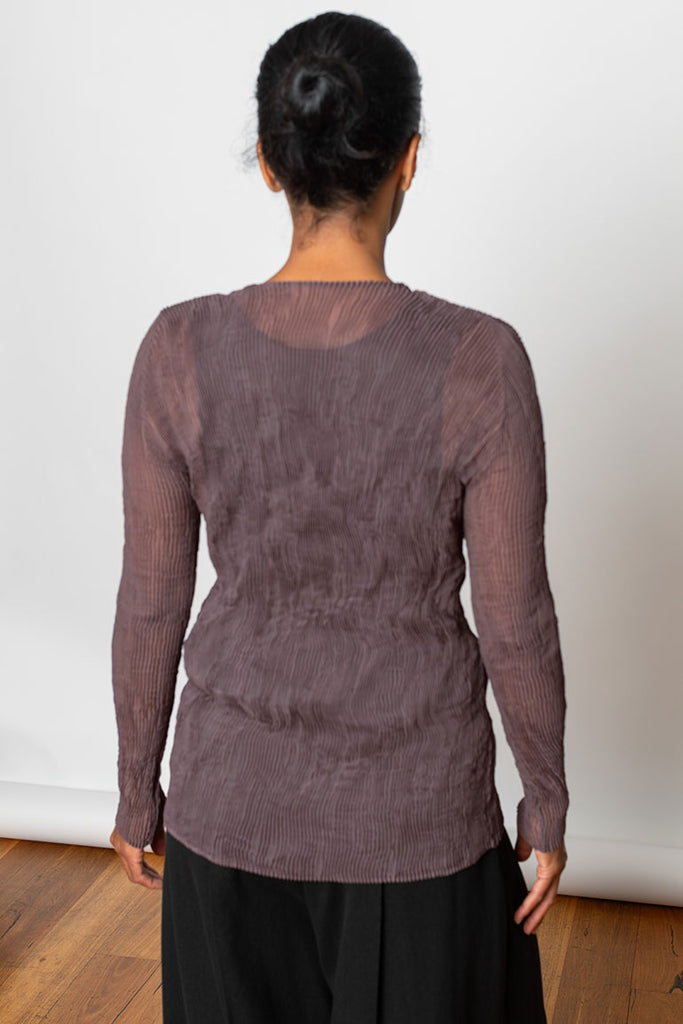 Chiffon Twist V-Neck Top - Nasu Brown