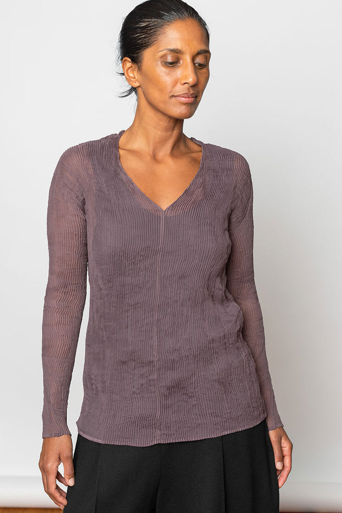 Chiffon Twist V-Neck Top - Nasu Brown