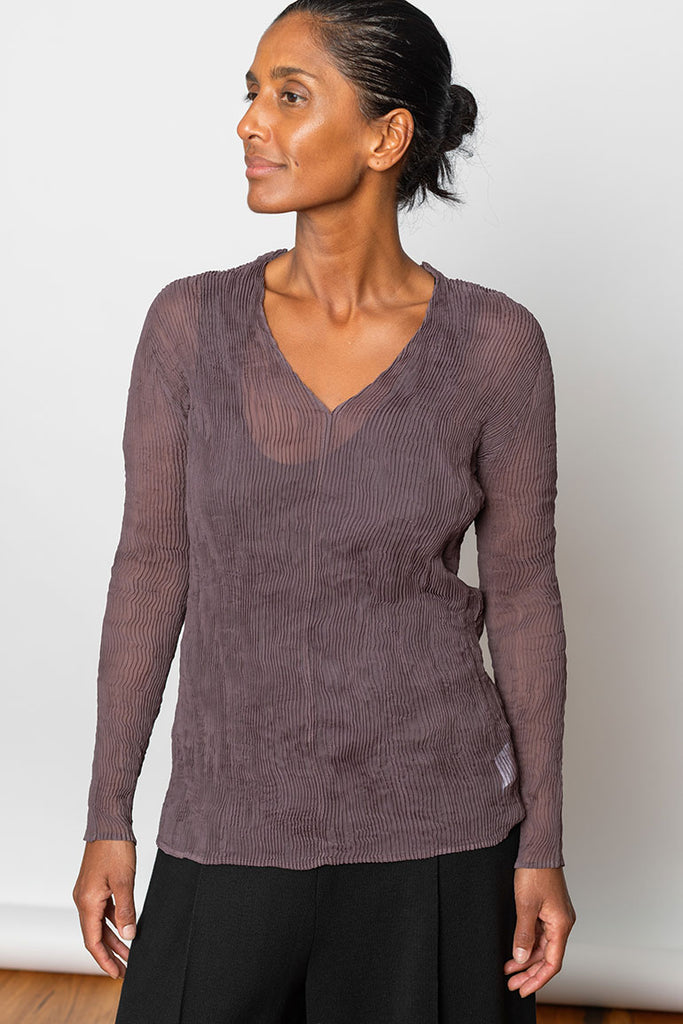 Chiffon Twist V-Neck Top - Nasu Brown