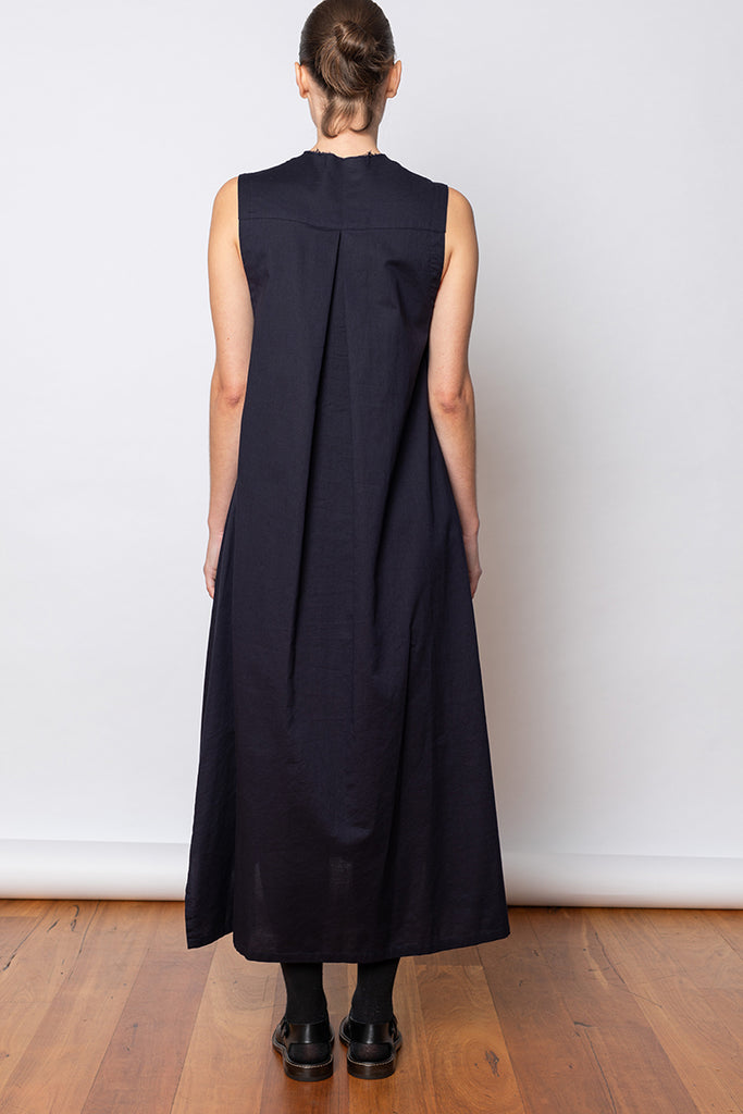 Collar Cut Off Sleeveless Dress - Navy