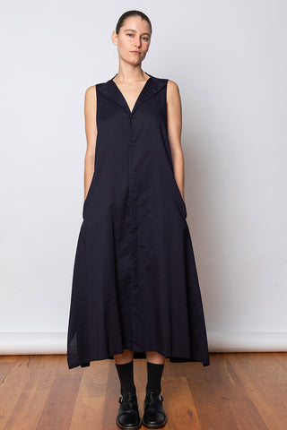 Collar Cut Off Sleeveless Dress - Navy