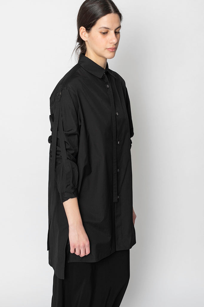 Collar Sleeve Tab Shirt - Black