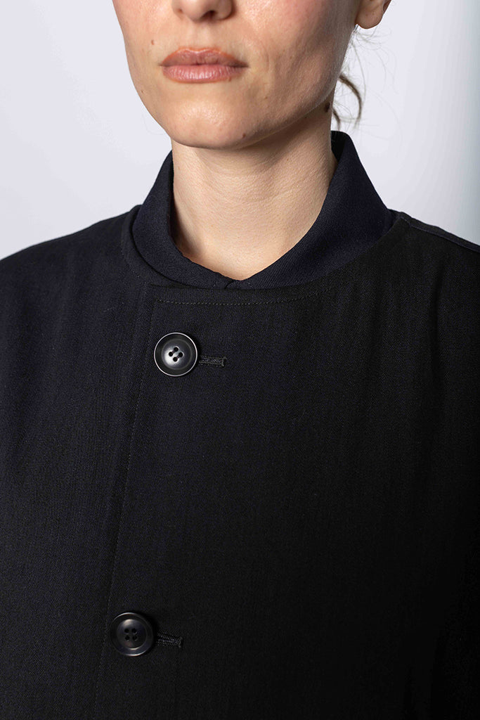 Collarless Dolman Denim Cape - Black