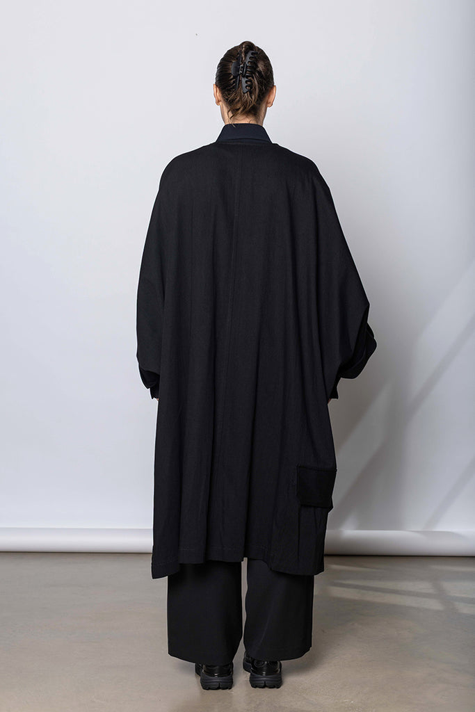 Collarless Dolman Denim Cape - Black