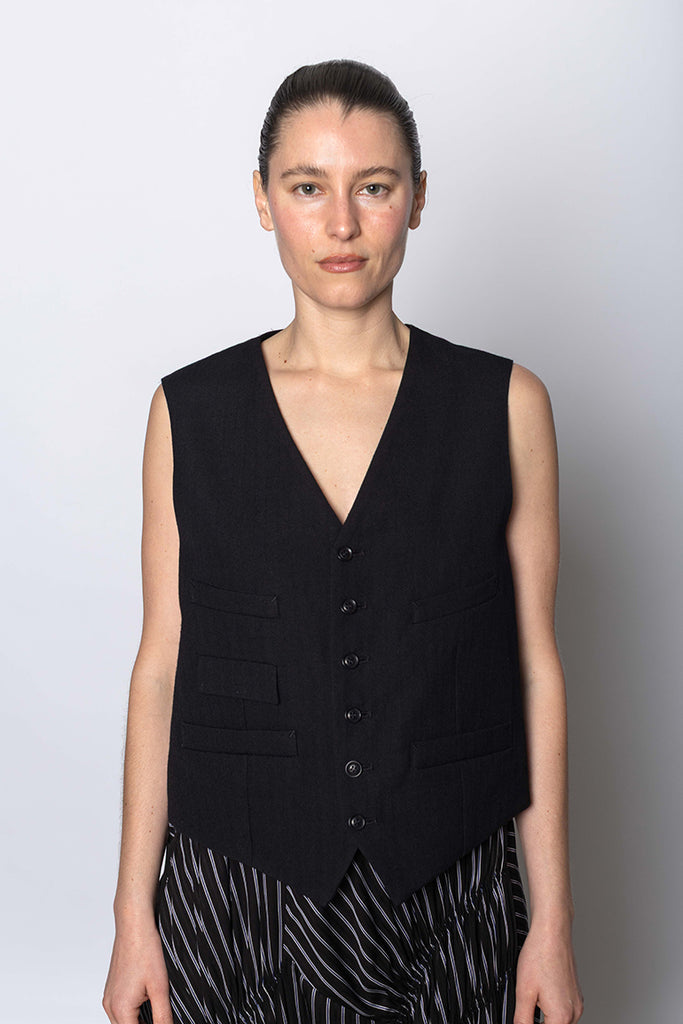 Collarless Vest - Black