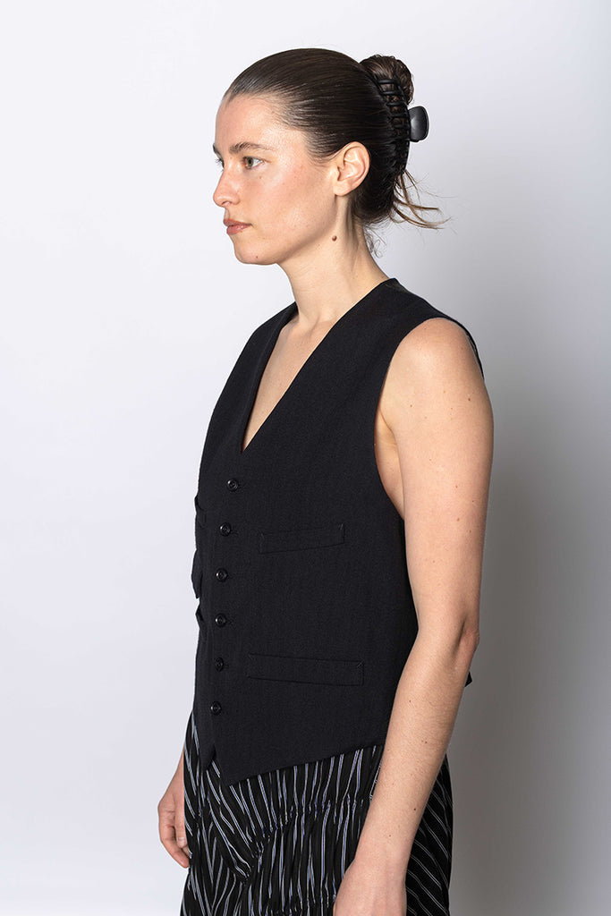 Collarless Vest - Black