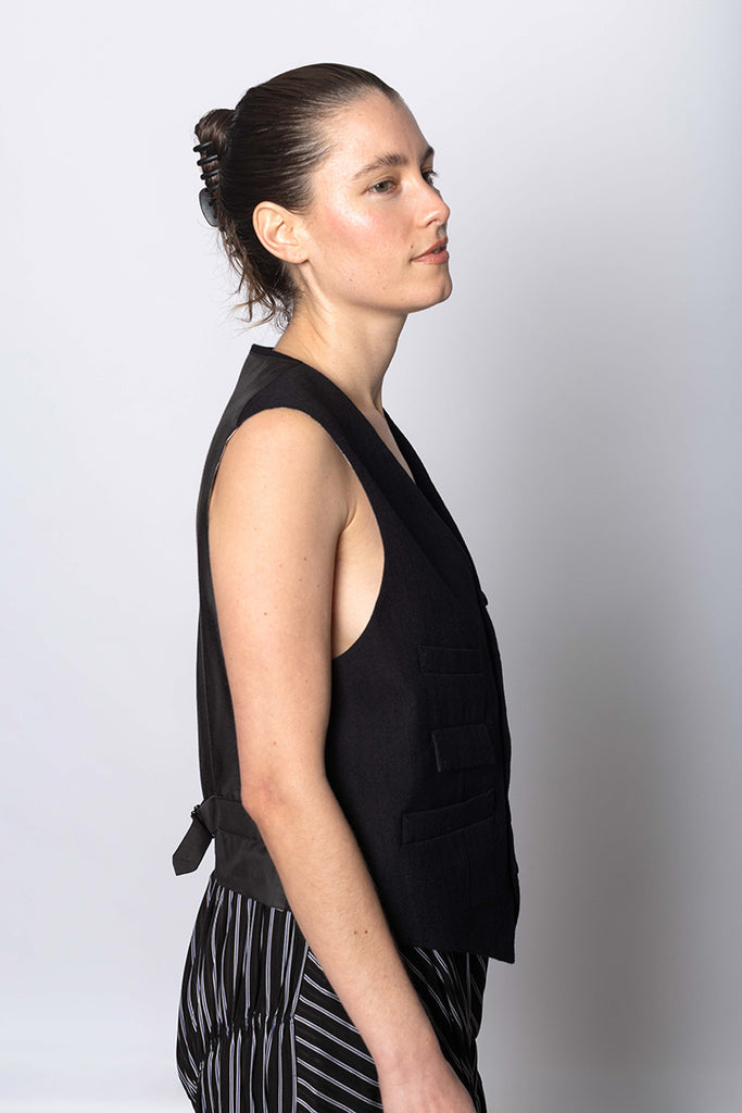 Collarless Vest - Black