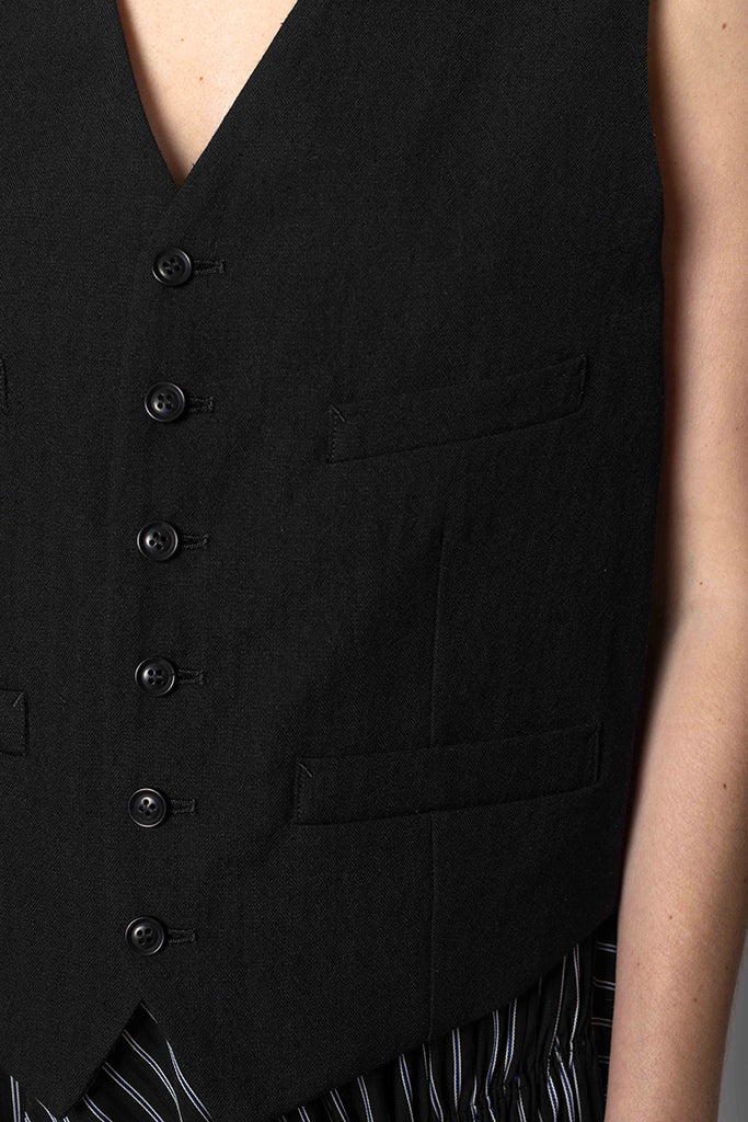 Collarless Vest - Black