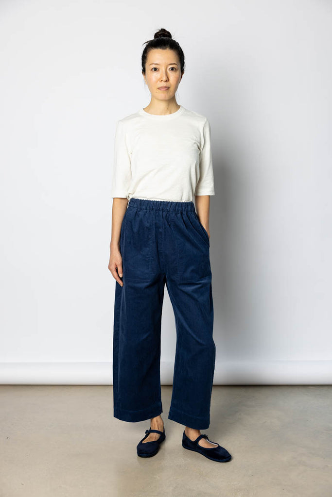 Cord Barrel Leg Trousers - Denim Blue