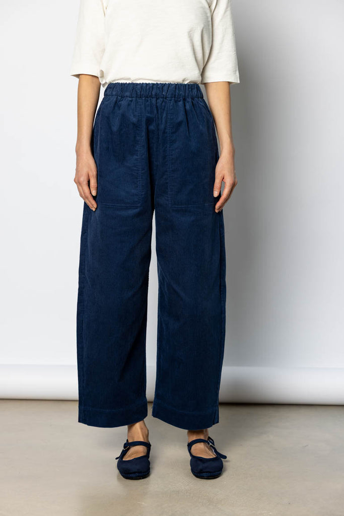 Cord Barrel Leg Trousers - Denim Blue