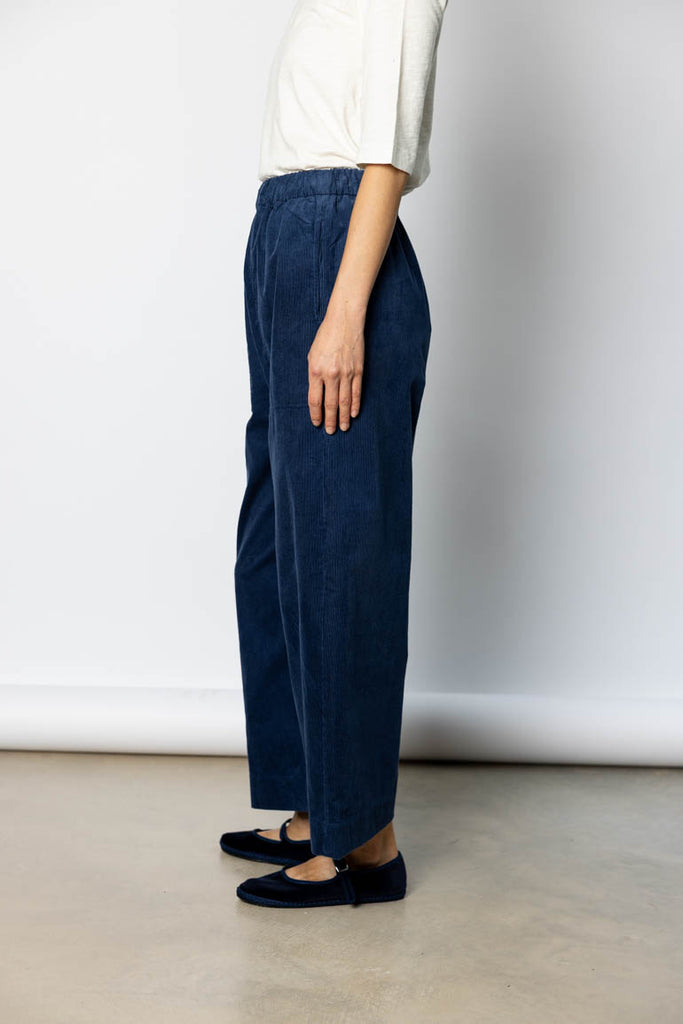 Cord Barrel Leg Trousers - Denim Blue