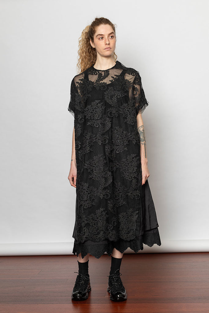 Corded Lace T-Shirt Dress - Black