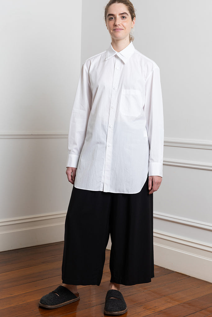 Cotton Broadcloth Double Collar Shirt - White