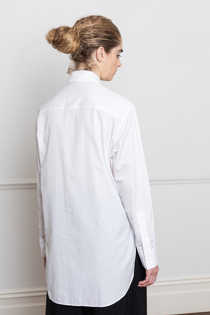 Cotton Broadcloth Double Collar Shirt - White