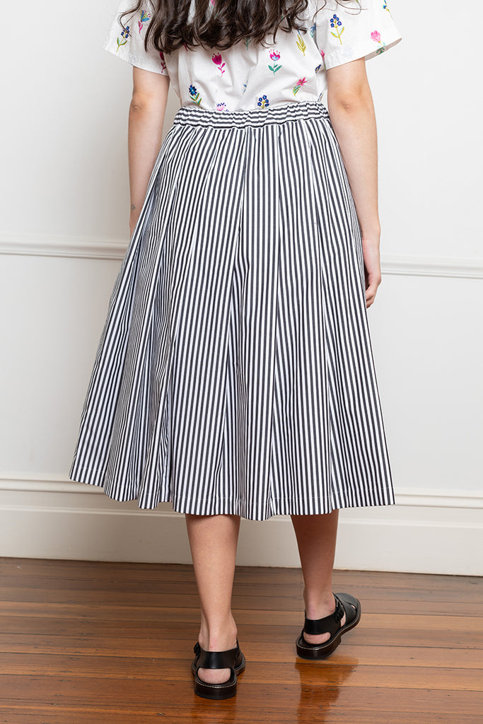 Cotton Stripe Pleated Skirt - Black/White