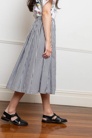Cotton Stripe Pleated Skirt - Black/White