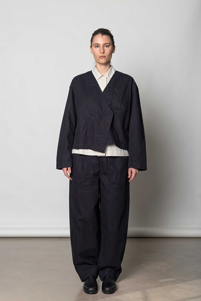 Cotton Twill Cropped Jacket - Blue/Black